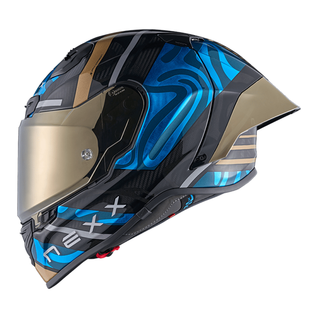 Nexx X.R3R Swirl Carbon Sky Blue Gold full-face racing helmet