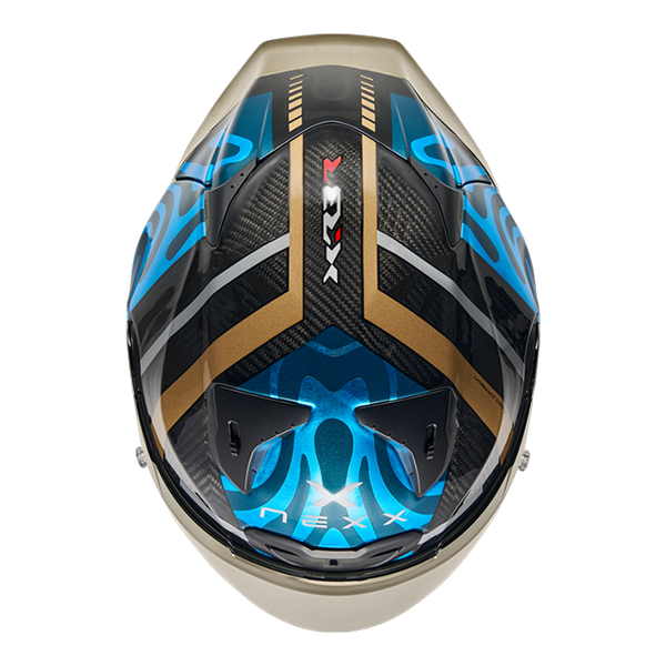 Nexx X.R3R Swirl Carbon Sky Blue Gold full-face racing helmet