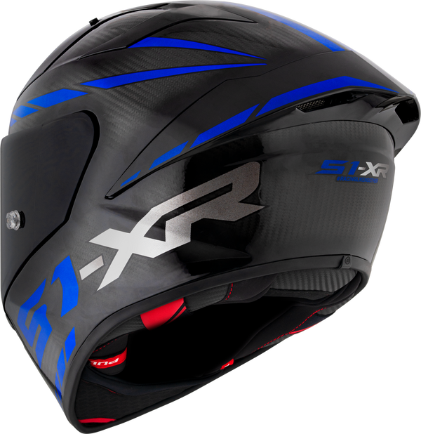 Suomy S1-XR GP full-face racing helmet in Carbon Hypersonic Blue finish