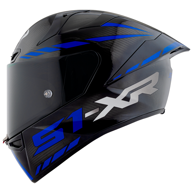 Suomy S1-XR GP full-face racing helmet in Carbon Hypersonic Blue finish