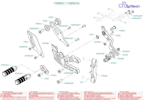 LighTech FTRBM007/W silver rearset kit on BMW M1000RR K66