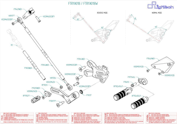 LighTech FTRYA018 silver aluminium rearset for Yamaha YZF-R7