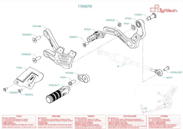 LighTech FTRKA011R rearset kit for Kawasaki ZX-10R ZX-10RR 2021–2026 with red holders and silver folding pegs