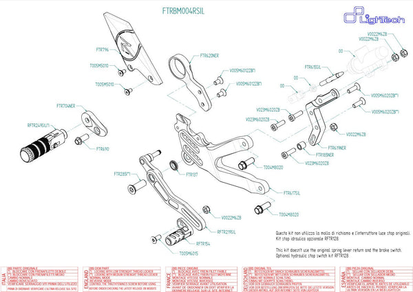 LighTech FTRBM004RSIL silver rearset for BMW S1000RR K46 2015-2018