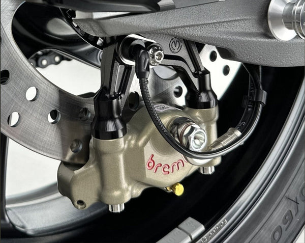 Motocorse chain tensioner kit with Brembo P2-30 caliper bracket for Ducati Panigale V4/S 2025-2026