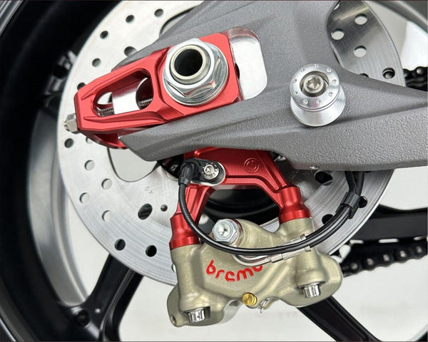 Motocorse chain tensioner kit with Brembo P2-30 caliper bracket for Ducati Panigale V4/S 2025-2026
