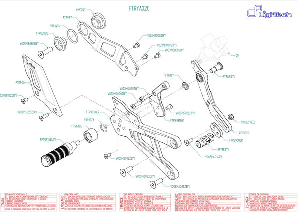 LighTech FTRYA020 track-use rearsets for Yamaha YZF-R1/M 2015–2026, CNC-machined aluminium