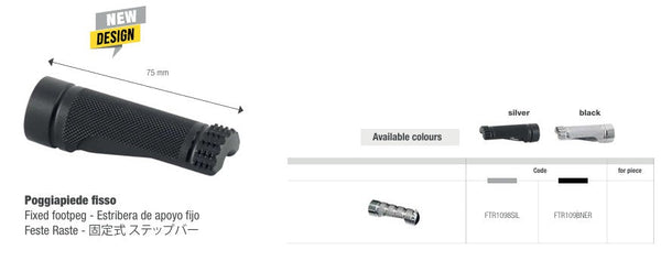 LighTech FTR1098 replacement fixed footpeg 75 mm in anodised silver and black aluminium