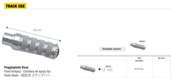 LighTech RFTR318 fixed track-use footpeg 85.5 mm in silver and black anodised aluminium