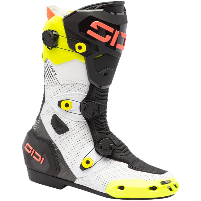 Sidi MAG 2 Air motorcycle boots in Fluo Yellow and Coral Red, model 390