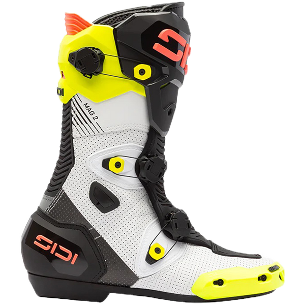 Sidi MAG 2 Air motorcycle boots in Fluo Yellow and Coral Red, model 390