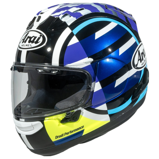 Arai RX-7V Evo full-face helmet in Spectre Purple finish, three-quarter view