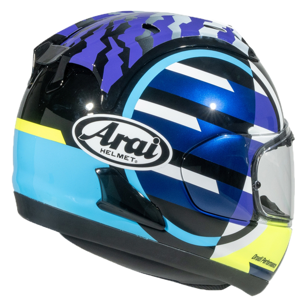 Arai RX-7V Evo full-face helmet in Spectre Purple finish, three-quarter view