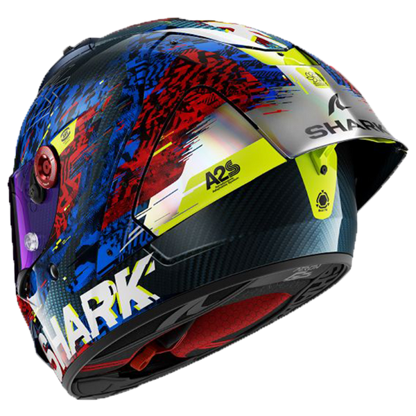 Shark Aeron GP FIM 2 full-face race helmet in Speed-Vib DBR red and blue colourway