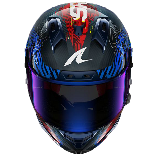 Shark Aeron GP FIM 2 full-face race helmet in Speed-Vib DBR red and blue colourway