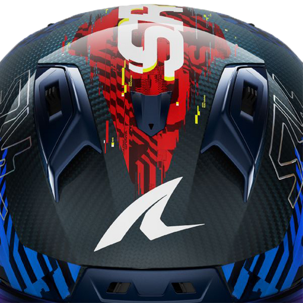 Shark Aeron GP FIM 2 full-face race helmet in Speed-Vib DBR red and blue colourway