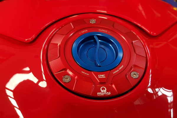 CNC Racing TS423PR Pramac Racing Limited Edition quick-release fuel cap for Ducati Panigale V4