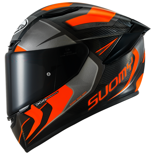 Suomy TX-Pro full-face carbon helmet in Advance Orange Fluo high-gloss finish