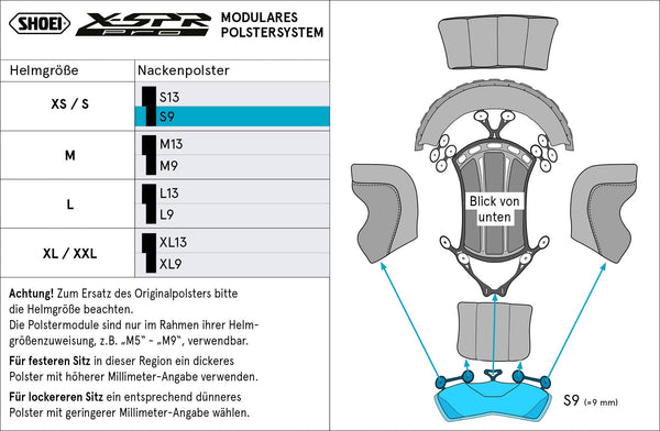 Shoei Neck Pad S9 Type-P for X-SPR Pro helmet interior