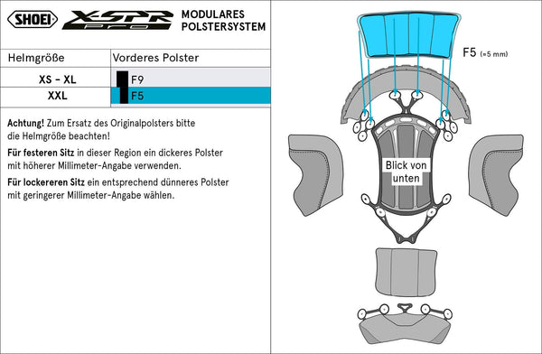 Shoei Front Head Pad F5 Type-P for X-SPR Pro helmet interior