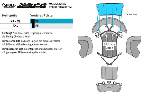 Shoei Front Head Pad F9 XPRO Type-P for X-SPR Pro helmet