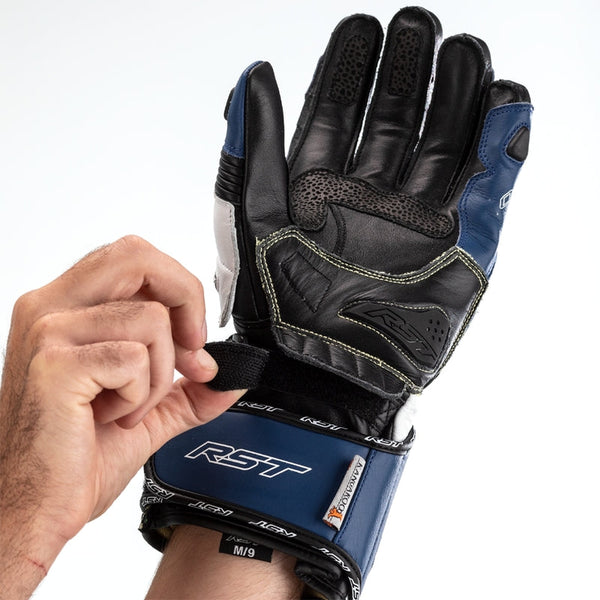 RST Tractech Evo 4 men's motorcycle leather gloves in Blue/White/Black