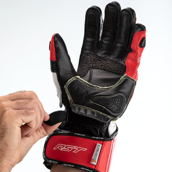RST Tractech Evo 4 men's motorcycle leather gloves in Red, White and Black
