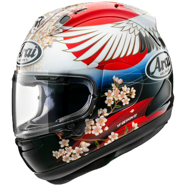 Arai RX-7V Evo full-face helmet in Tsubasa Replica gloss finish