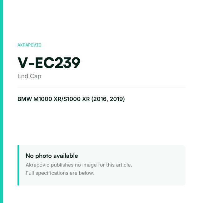 Akrapovic End Cap V-EC239 — placeholder, no manufacturer photo available