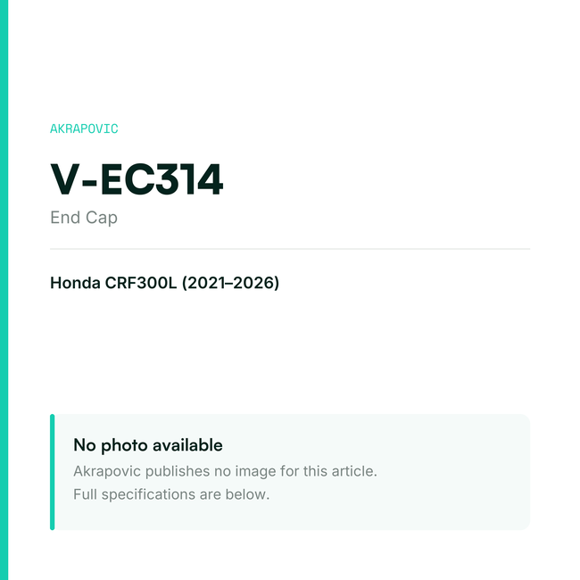 Akrapovic End Cap V-EC314 — placeholder, no manufacturer photo available