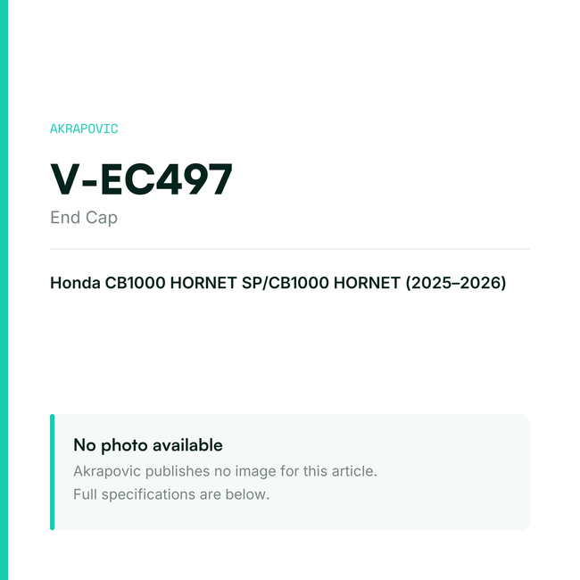 Akrapovic End Cap V-EC497 — placeholder, no manufacturer photo available