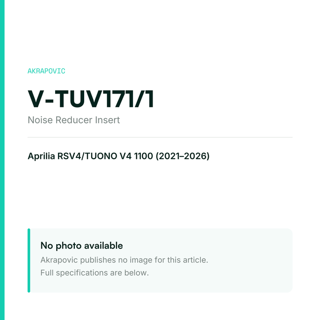 Akrapovic Noise Reducer Insert V-TUV171/1 — placeholder, no manufacturer photo available