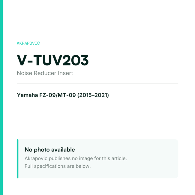 Akrapovic Noise Reducer Insert V-TUV203 — placeholder, no manufacturer photo available