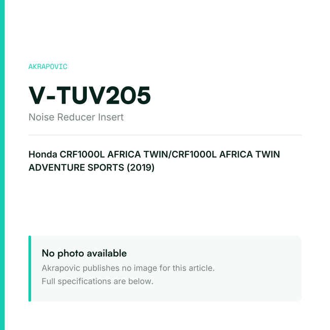 Akrapovic Noise Reducer Insert V-TUV205 — placeholder, no manufacturer photo available