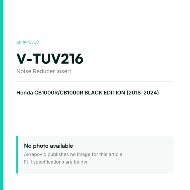 Akrapovic Noise Reducer Insert V-TUV216 — placeholder, no manufacturer photo available