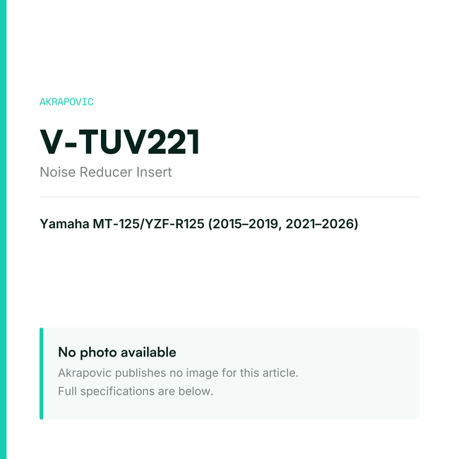 Akrapovic Noise Reducer Insert V-TUV221 — placeholder, no manufacturer photo available