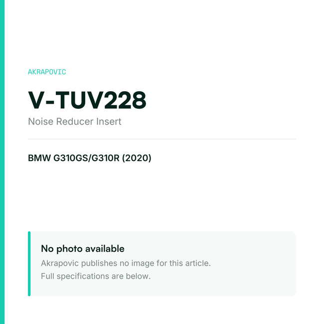 Akrapovic Noise Reducer Insert V-TUV228 — placeholder, no manufacturer photo available
