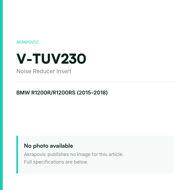 Akrapovic Noise Reducer Insert V-TUV230 — placeholder, no manufacturer photo available