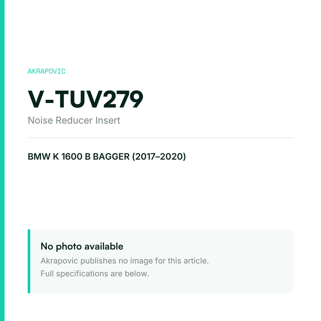 Akrapovic Noise Reducer Insert V-TUV279 — placeholder, no manufacturer photo available