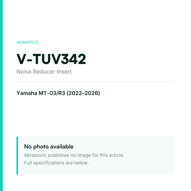 Akrapovic Noise Reducer Insert V-TUV342 — placeholder, no manufacturer photo available