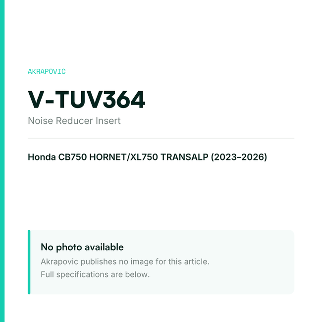 Akrapovic Noise Reducer Insert V-TUV364 — placeholder, no manufacturer photo available