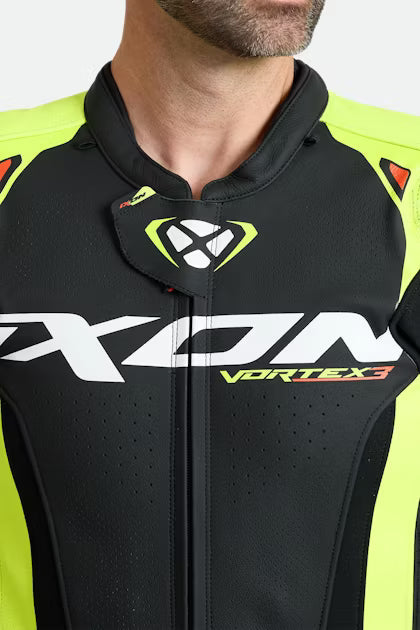 IXON Vortex 3 one-piece perforated leather race suit men black neon yellow