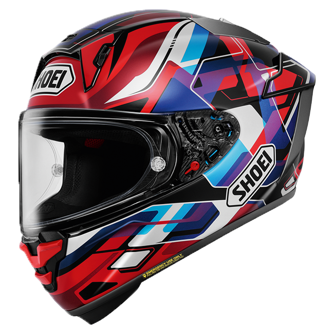 Shoei X-SPR PRO full-face helmet Valion TC-10 in red, blue and purple gloss finish