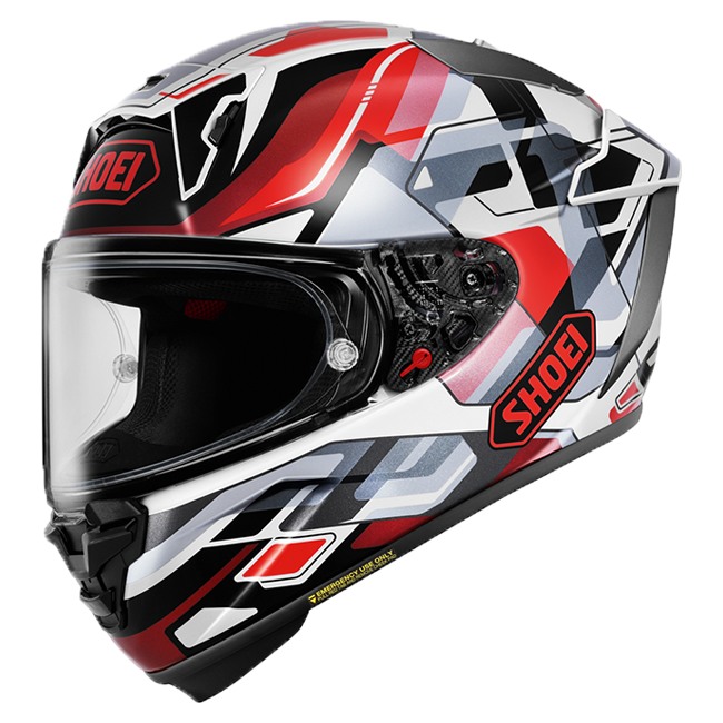 Shoei X-SPR PRO full-face racing helmet in Valion TC-1 Red and Grey colourway