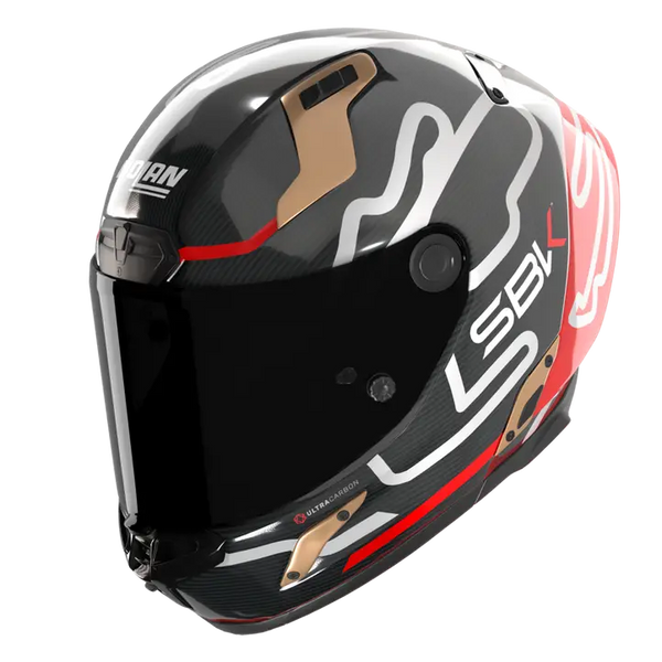 Nolan X-804 RS Ultra Carbon full-face helmet in SBK 360 carbon, red and white livery