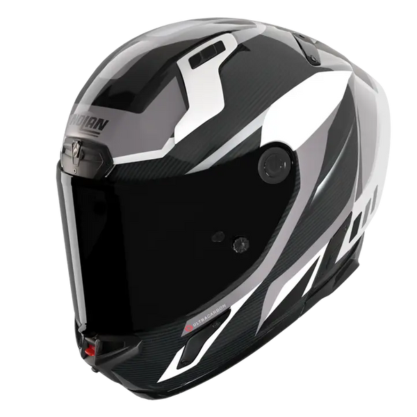 Nolan X-804 RS Ultra Carbon full-face helmet in Lesmo white, black and grey colourway