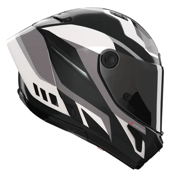 Nolan X-804 RS Ultra Carbon full-face helmet in Lesmo white, black and grey colourway