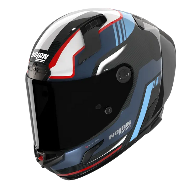 Nolan X-804 RS Ultra Carbon helmet in Piega Dark Blue Blue Red 366 graphic