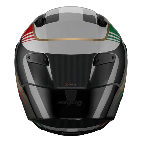 Nolan X-804 RS Ultra Carbon helmet in Piega Gold/Red/Green 367 graphic