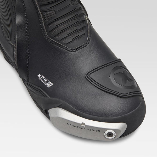 XPD XP9-R men's motorcycle boots in black, side view showing AGS3 ankle guard and racing sole